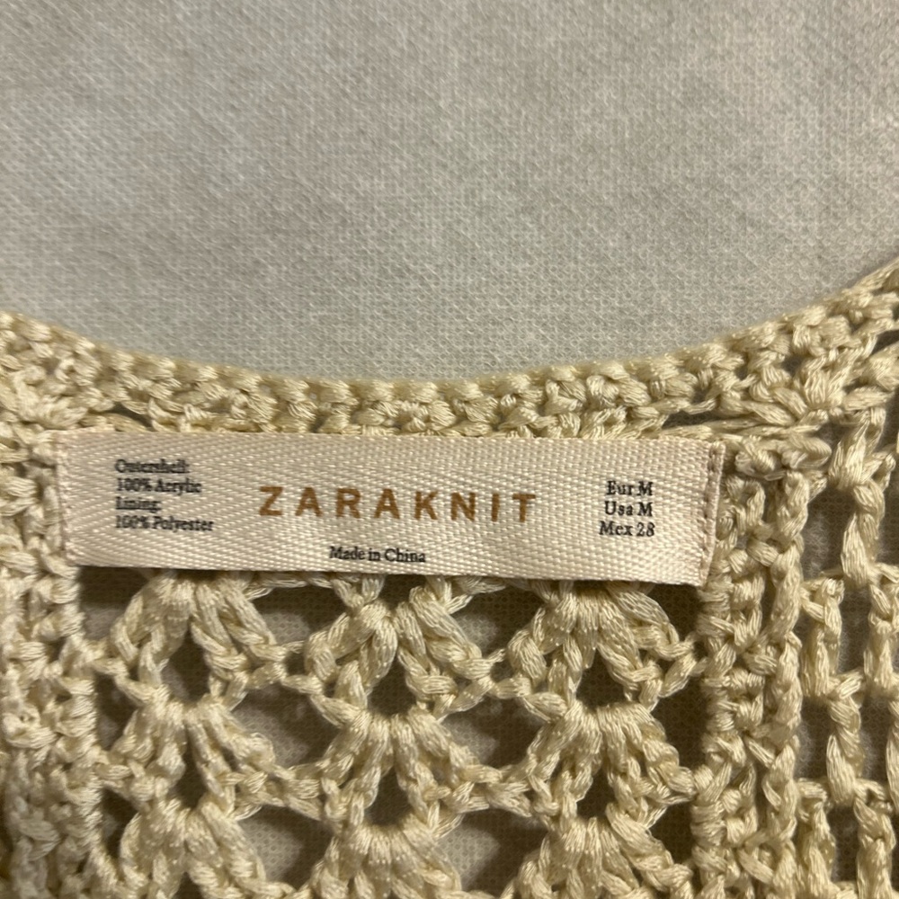 Zara knit crochet sleeveless beach resort wear mini femenine dress SZ M tan boho - Picture 9 of 10